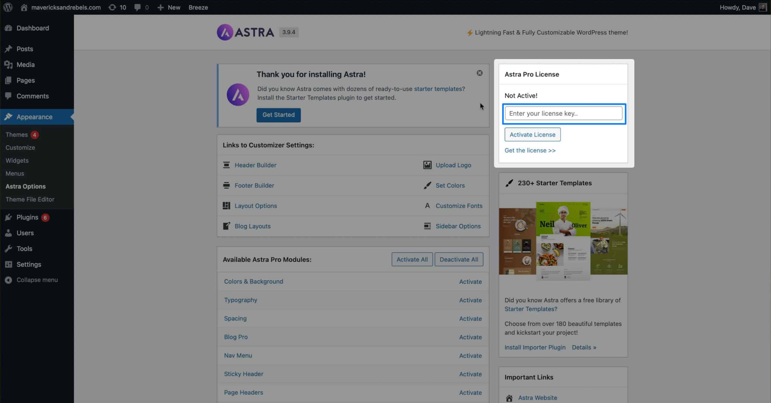 Activating your license for Astra 