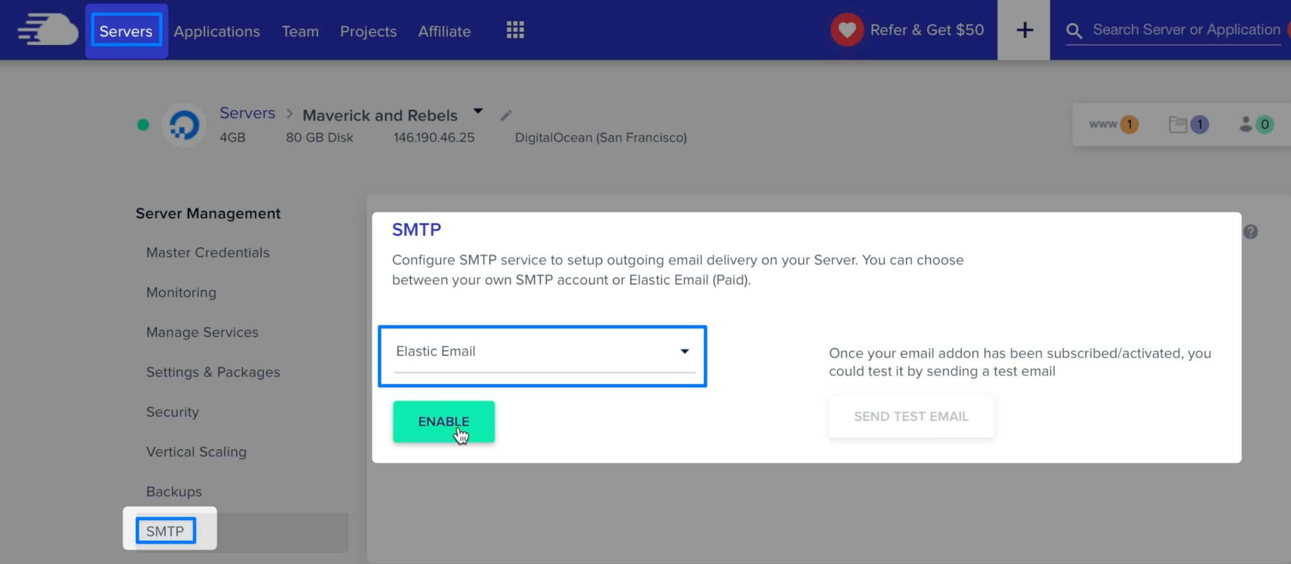 Enable Elastic Email on SMTP