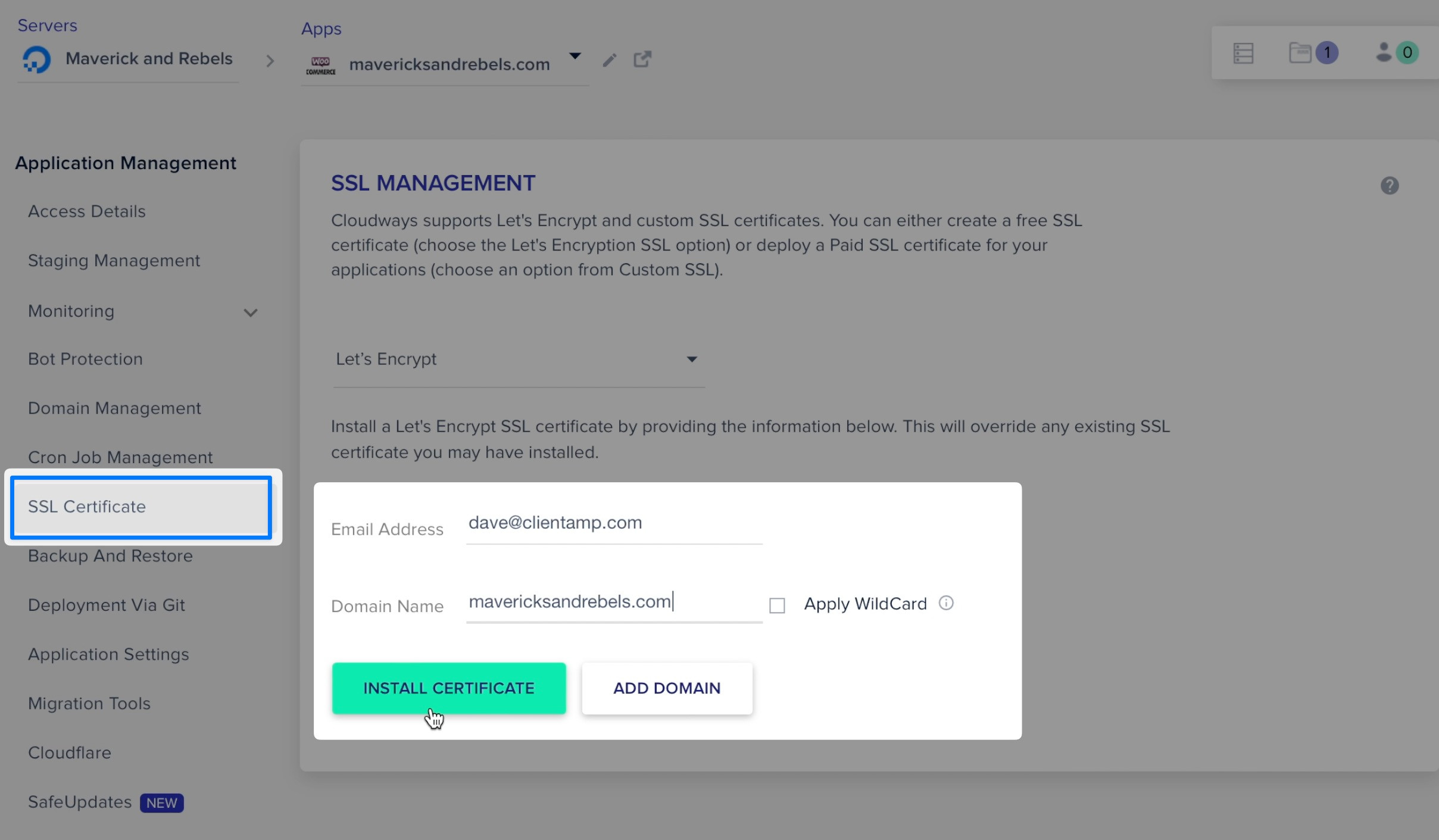 Adding an SSL certificate
